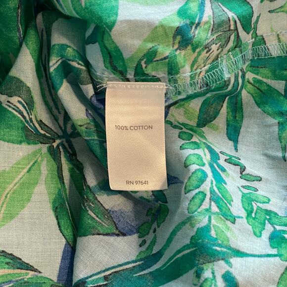 J. Jill Tropical Shirred Toile Top Womens Medium Petite Blue Green Oversized - Picture 8 of 11
